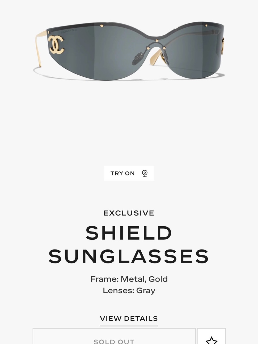 CHANEL Exclusive Gold Shield Sunglasses with Grey Lenses Coco Beach 2026 NIB